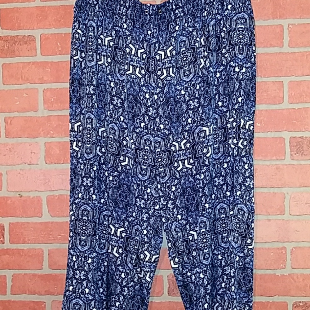 calvin klein 1x blue patterned pants plus size